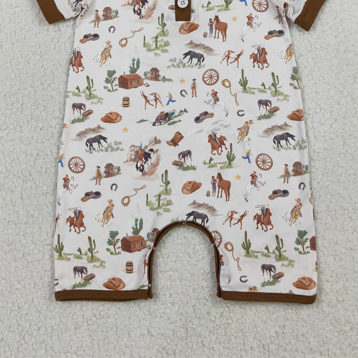 RTS NO MOQ SR3882 Baby Boys Western Short Rompers Button Horse Rodeos Cactus Print Outfit for Infants