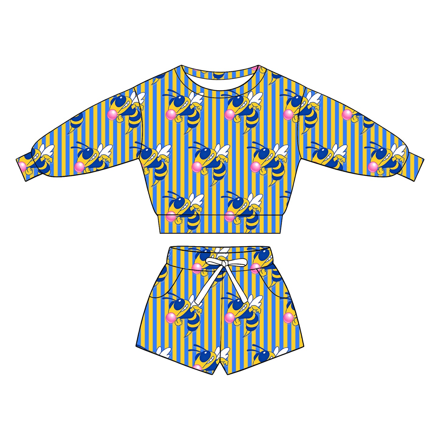 custom moq 5 mix size XY071707 Baby Kids Stripe Long Sleeve Top Drawstring Shorts Clothes Set