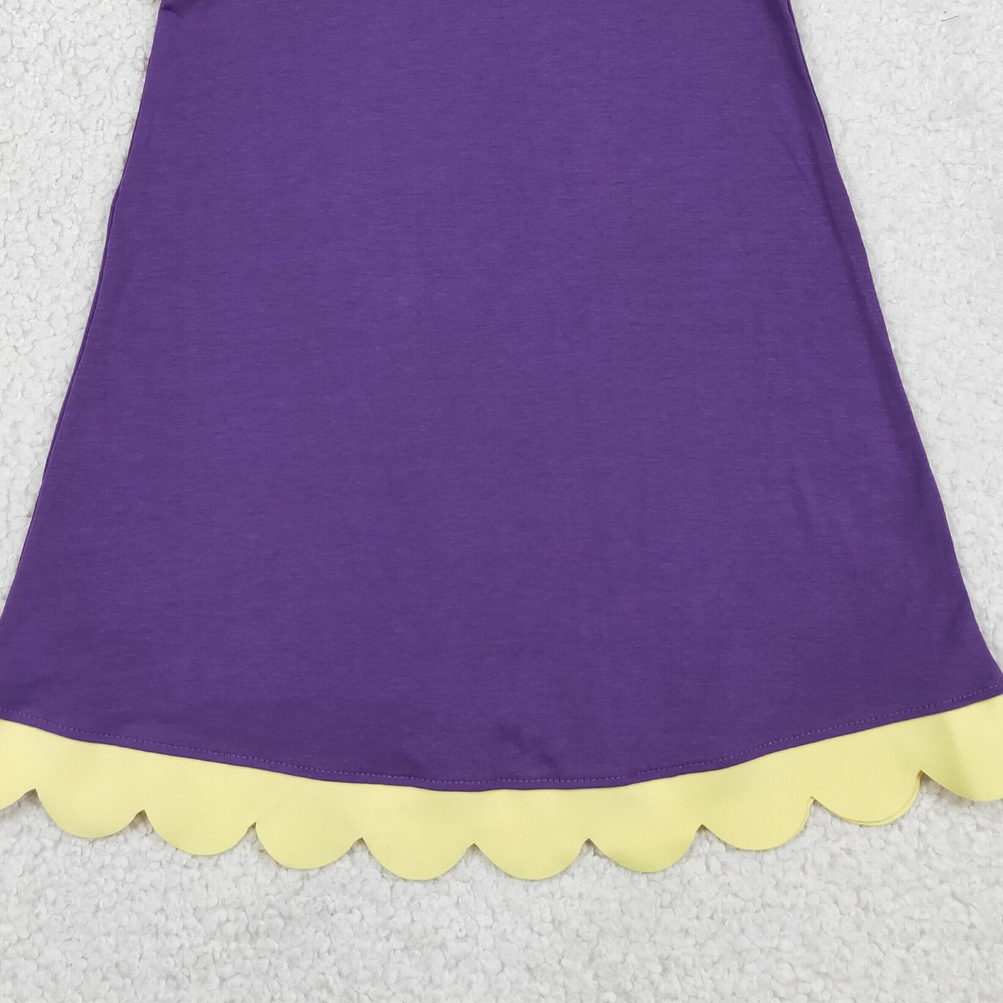 RTS NO MOQ cotton GSD4046 Baby Girls Purple Yellow Two Tone Scallop Edge Sleeveless Dress