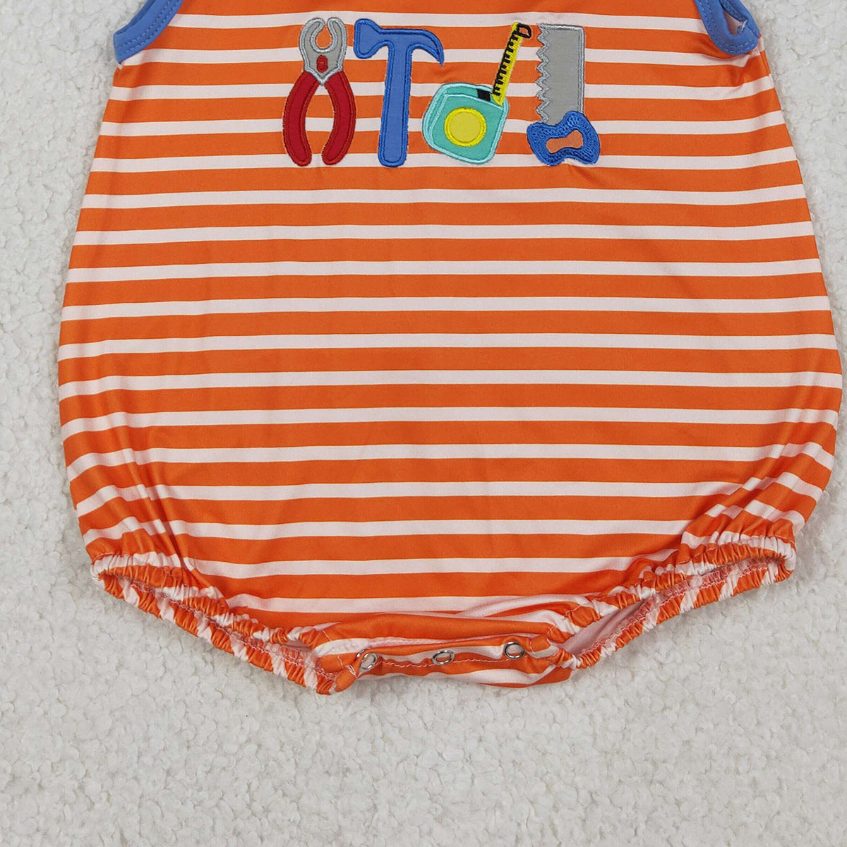 RTS NO MOQ SR3943 Baby Boys Embroidery Tools Sleeveless Orange Stripe Rompers for Newborns