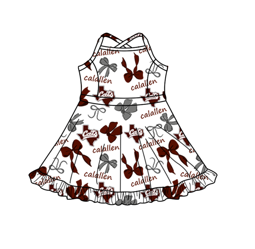 custom moq 5 mix size XY062707 Baby Girls Bows Print Strap Knee Length Activity Wear Yoga Skort Dress