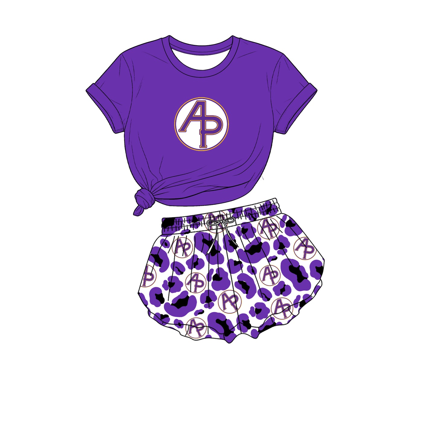 custom moq 5 mix size XY071507 Baby Girls Solid Short Sleeve Crew Neck Top Leopard Print Yoga Shorts Team Outfit Set
