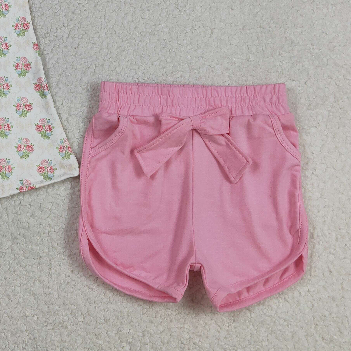 RTS NO MOQ GSSO2953 Baby Girls Pink Checked Tunic with Pockets Short Outfit Set