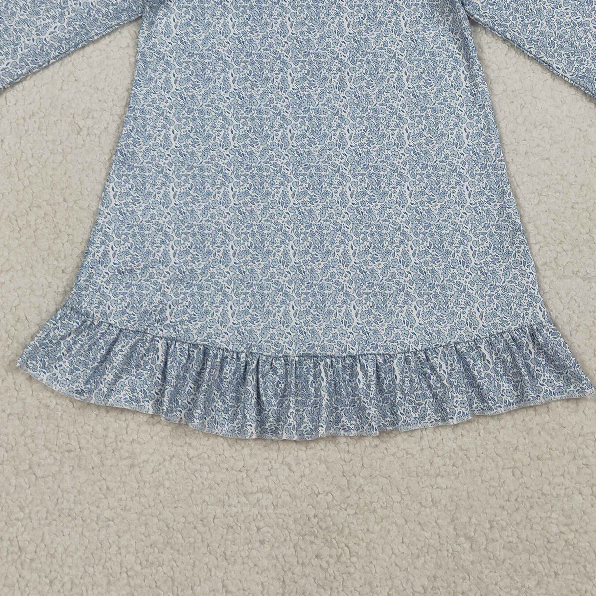 RTS NO MOQ GLD1424 Baby Girls Long Sleeve Blue Floral Collar Ruffle Knee-Length Dress Cute Infant Girl Outfit