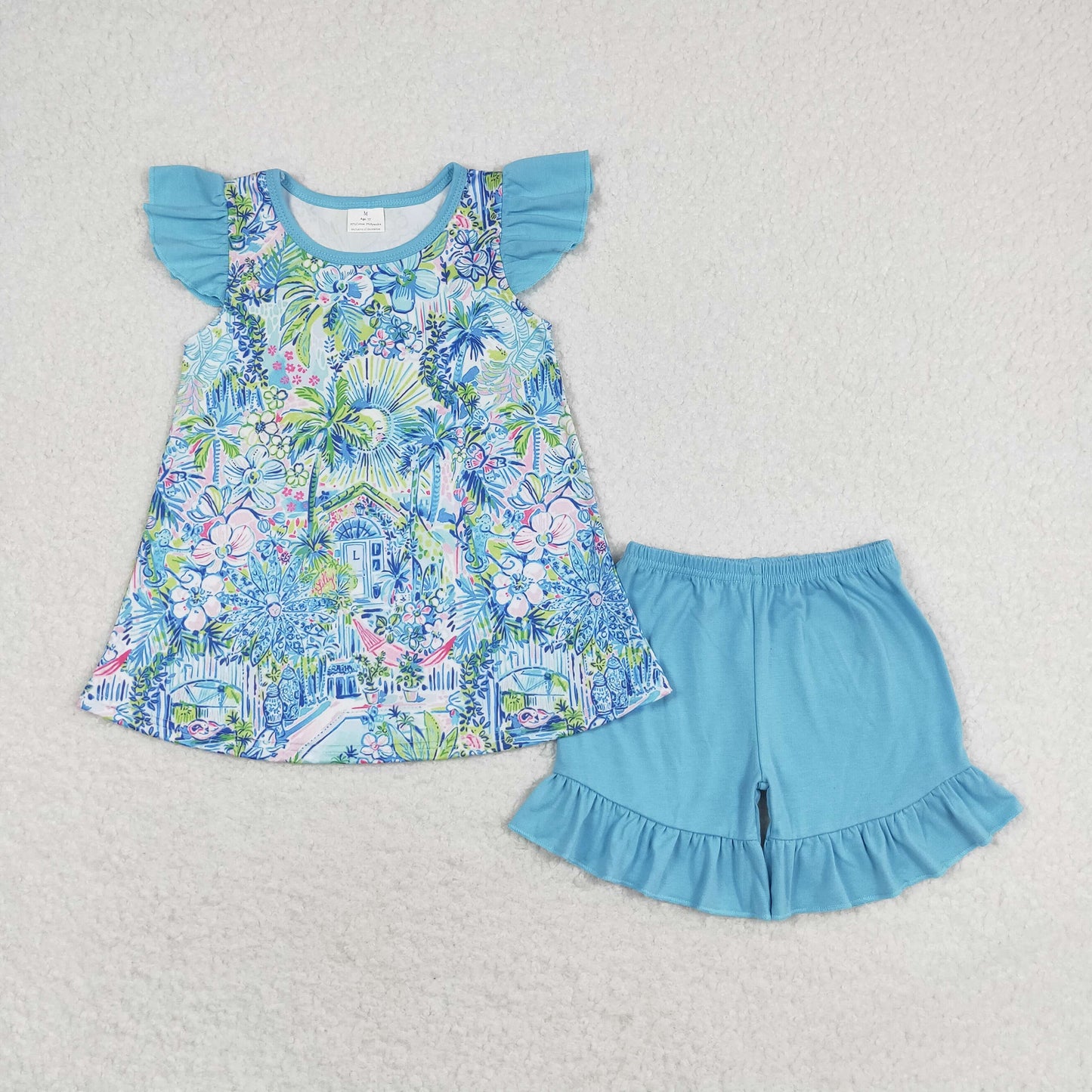 RTS NO MOQ baby girls clothes floral pattern short sleeve Clothes Sets
