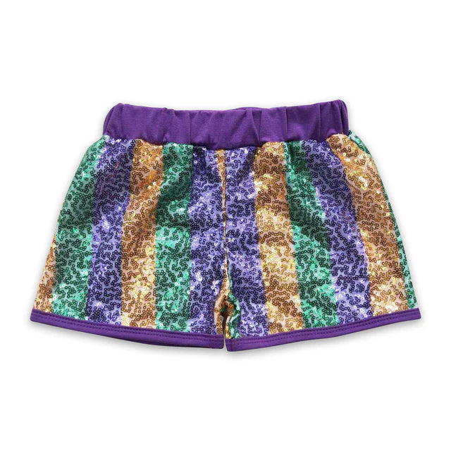 RTS NO MOQ（In Stock)Baby Girls Purple White Gold Sequin Shorts