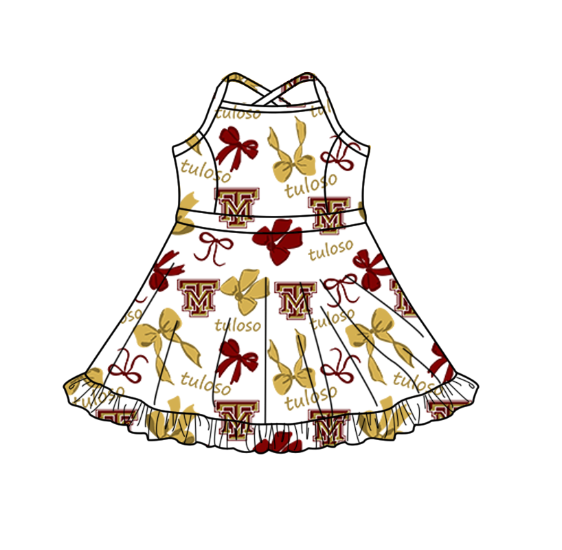 custom moq 5 mix size XY062707 Baby Girls Bows Print Strap Knee Length Activity Wear Yoga Skort Dress