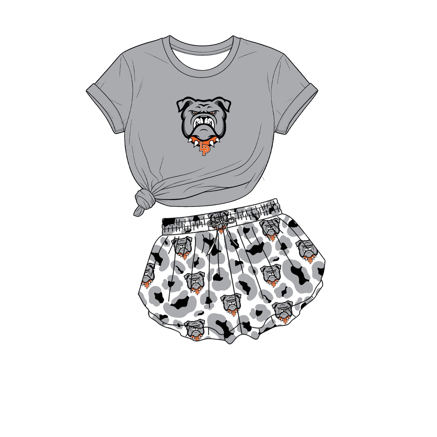custom moq 5 mix size XY072007 Baby Girls Print Short Sleeve Crew Neck Top Leopard Print Shorts Team Outfit Set