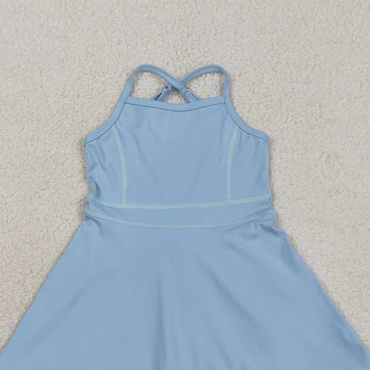 RTS NO MOQ S0713 Baby Girls Light Blue Strap Ruffle Knee-Length Dress