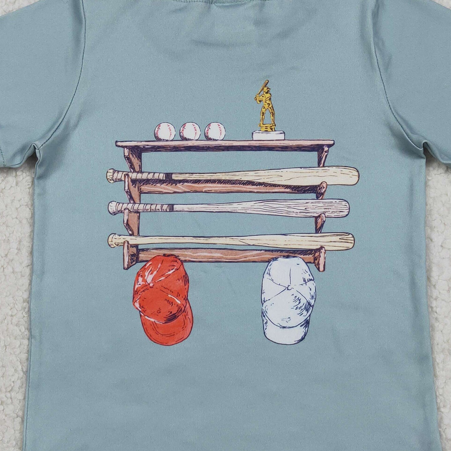 RTS NO MOQ BT1762 milk silk Baby Boys Casual Light Blue Short Sleeve Back Baseball Print T Shirt