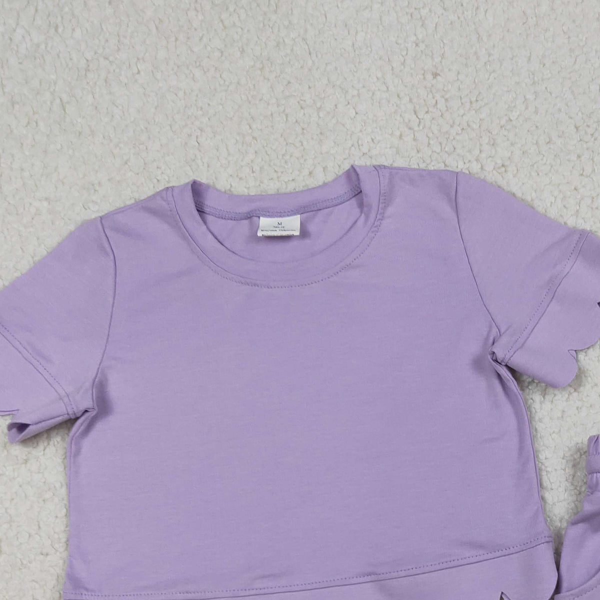 RTS NO MOQ GSSO3171 Baby Girls Lavender Short Sleeve Shirt with Pockets Scallop Edge Shorts Clothing Set Infant Outfit for Girls