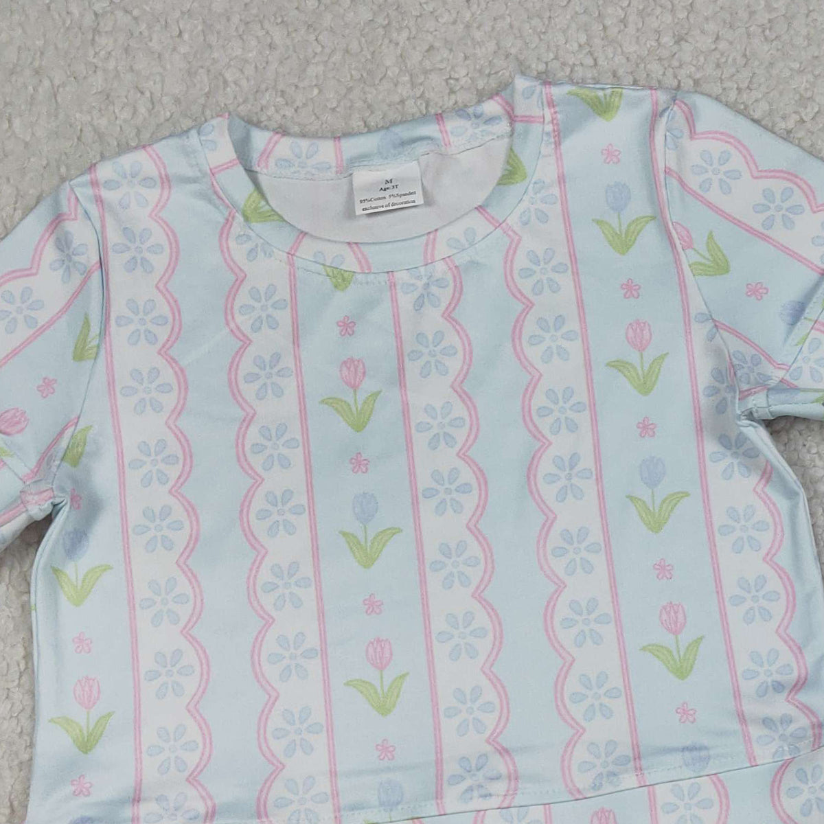 RTS NO MOQ GSSO3412 Baby Girls' Clothes Set with Floral Stripe Top And Scallop Shorts Outfit for Infants