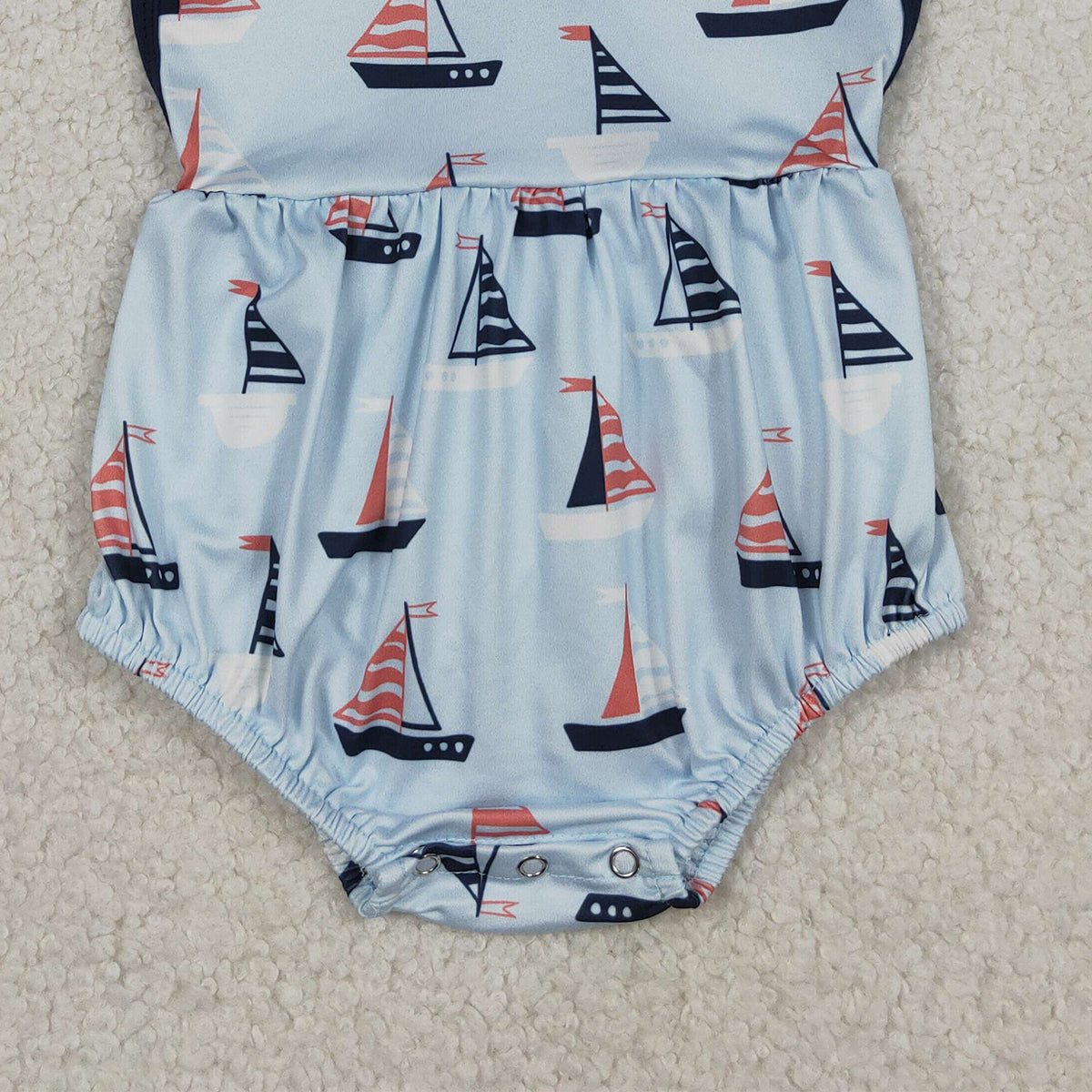 RTS NO MOQ SR3945 Baby Boys Blue Plaid Strap Boat Rompers Cute Clothing