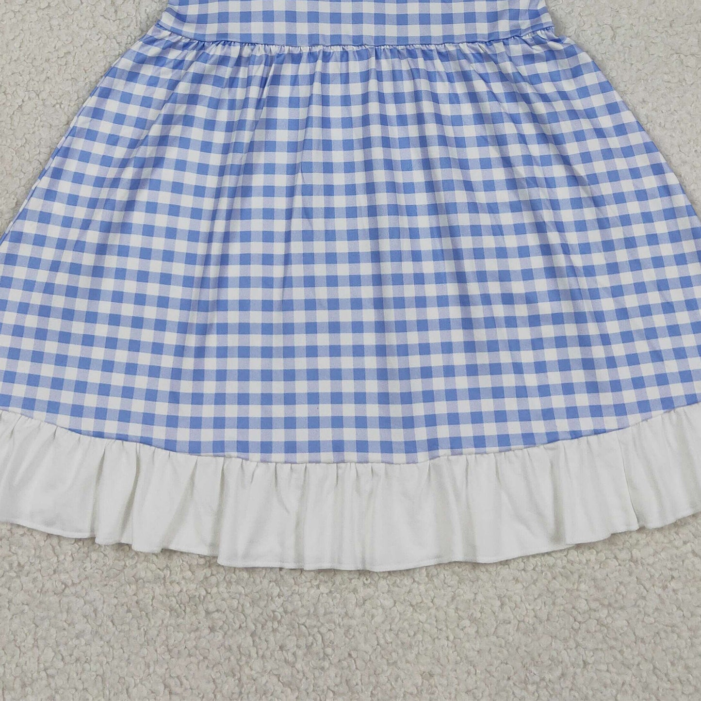 RTS NO MOQ milk silk GSD3843 Baby Girls Blue Checked Strap Knee Length Dress Back Bows 4th of July Outfit