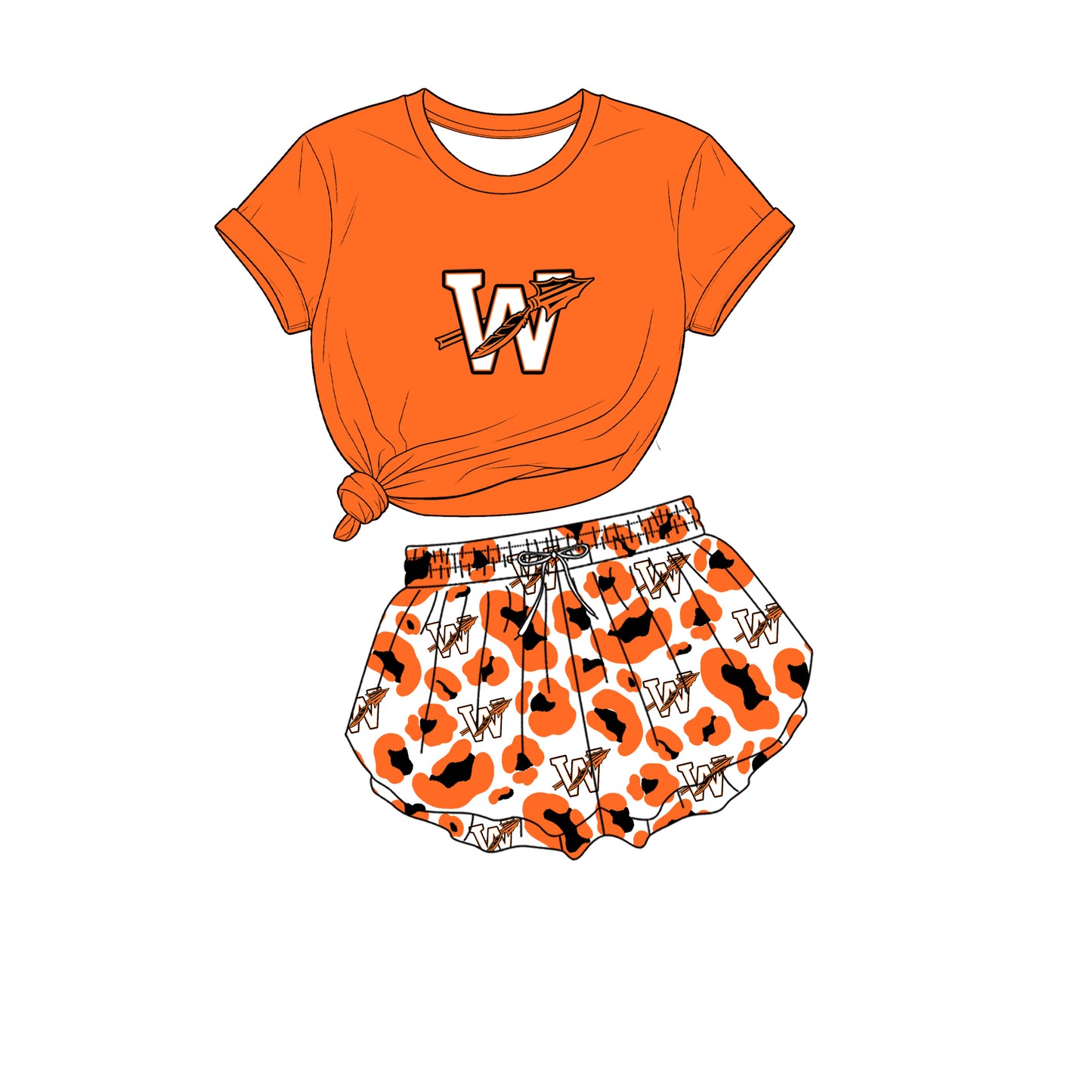 custom moq 5 mix size  XY072107 Baby Girls Print Short Sleeve Top Leopard Print Shorts Team Outfit Set