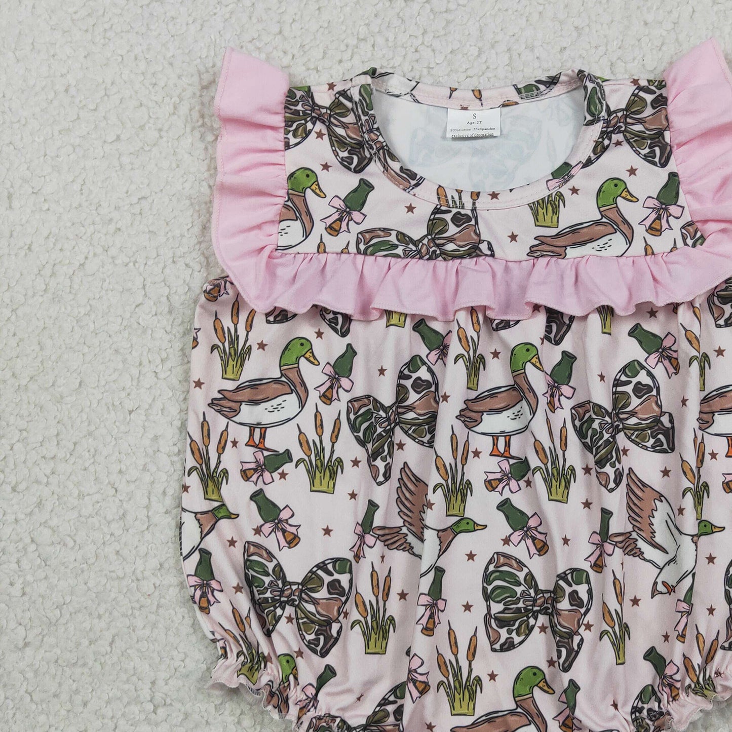 RTS NO MOQ milk silk SR4160 Baby Girls Cute Ducks Hunting Camo Sleeveless Bows Ruffle Romper