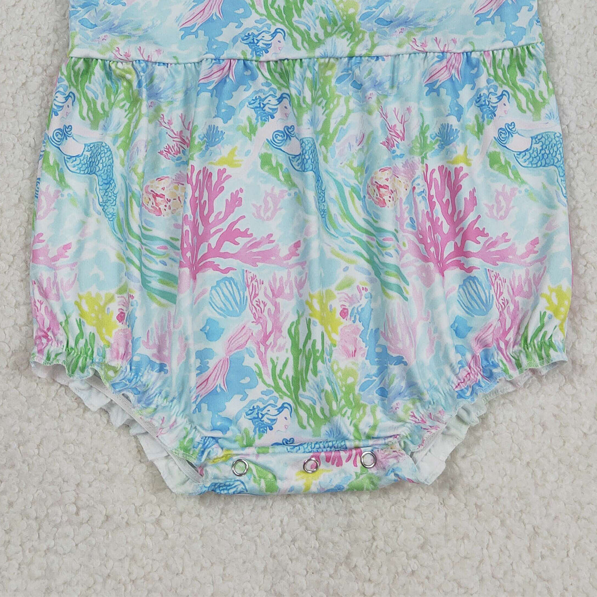 RTS NO MOQ SR3991 Baby Girls Sleeveless Ruffle Rompers Watercolor Sea Plants Print Cute Baby Girl Outfit