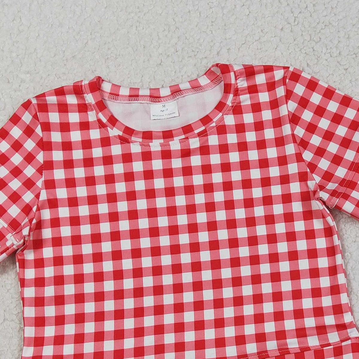 RTS NO MOQ GSSO3187 Baby Girls Red Checked Shirt Top with Pockets Short Scallop Design Clothes Set Outfit for Infants