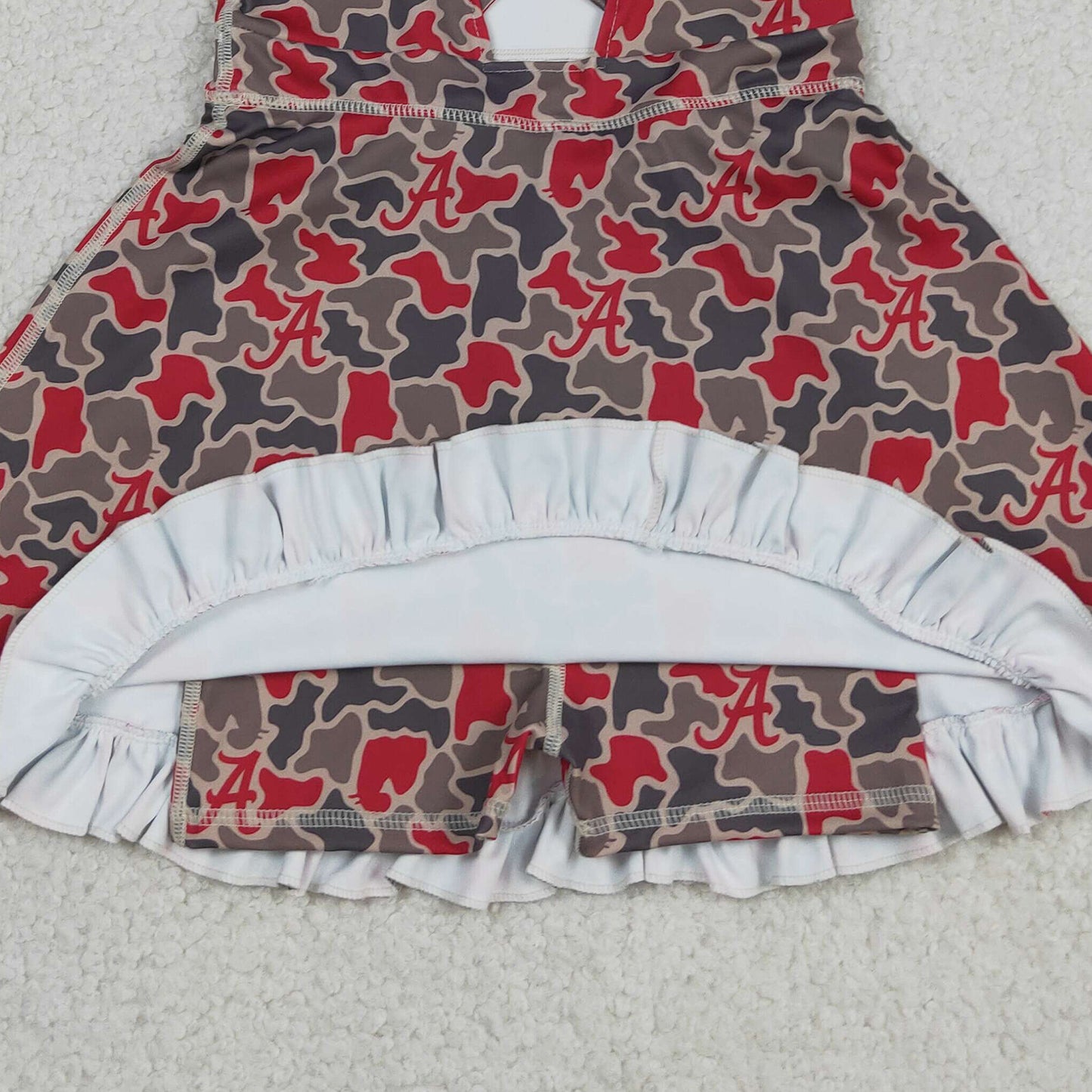 RTS NO MOQ yoga fabric GSD3592 Baby Girls Strap Camo Team Sport Style Ruffle Knee Length Dresses