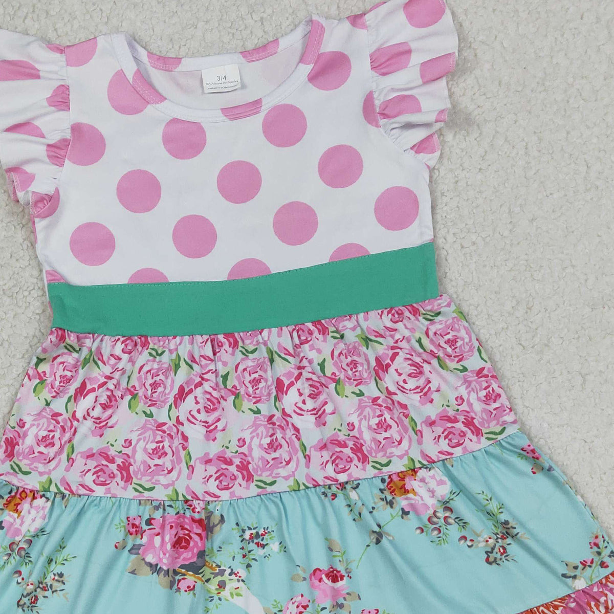 RTS NO MOQ GSD4089 Baby Girls Patchwork Knee Length Dresses with Flutter Sleeves Floral Print(3-4T-10-12T）