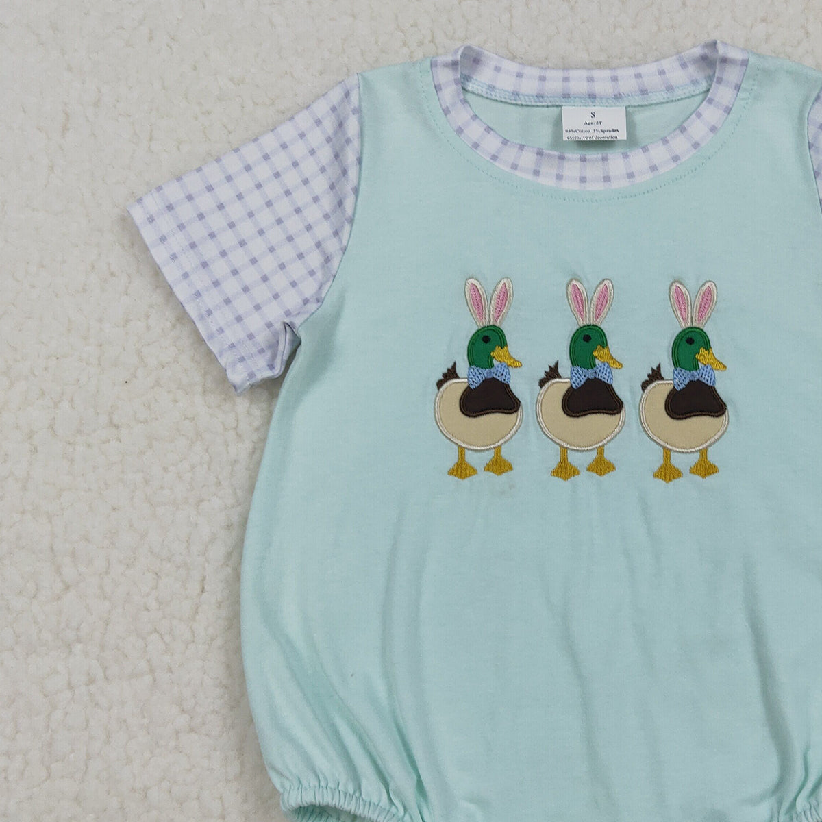 RTS NO MOQ SR3630 Baby Boys Easter Hunting Rompers Short Sleeve Embroidery Bunny Ducks Outfit for Spring