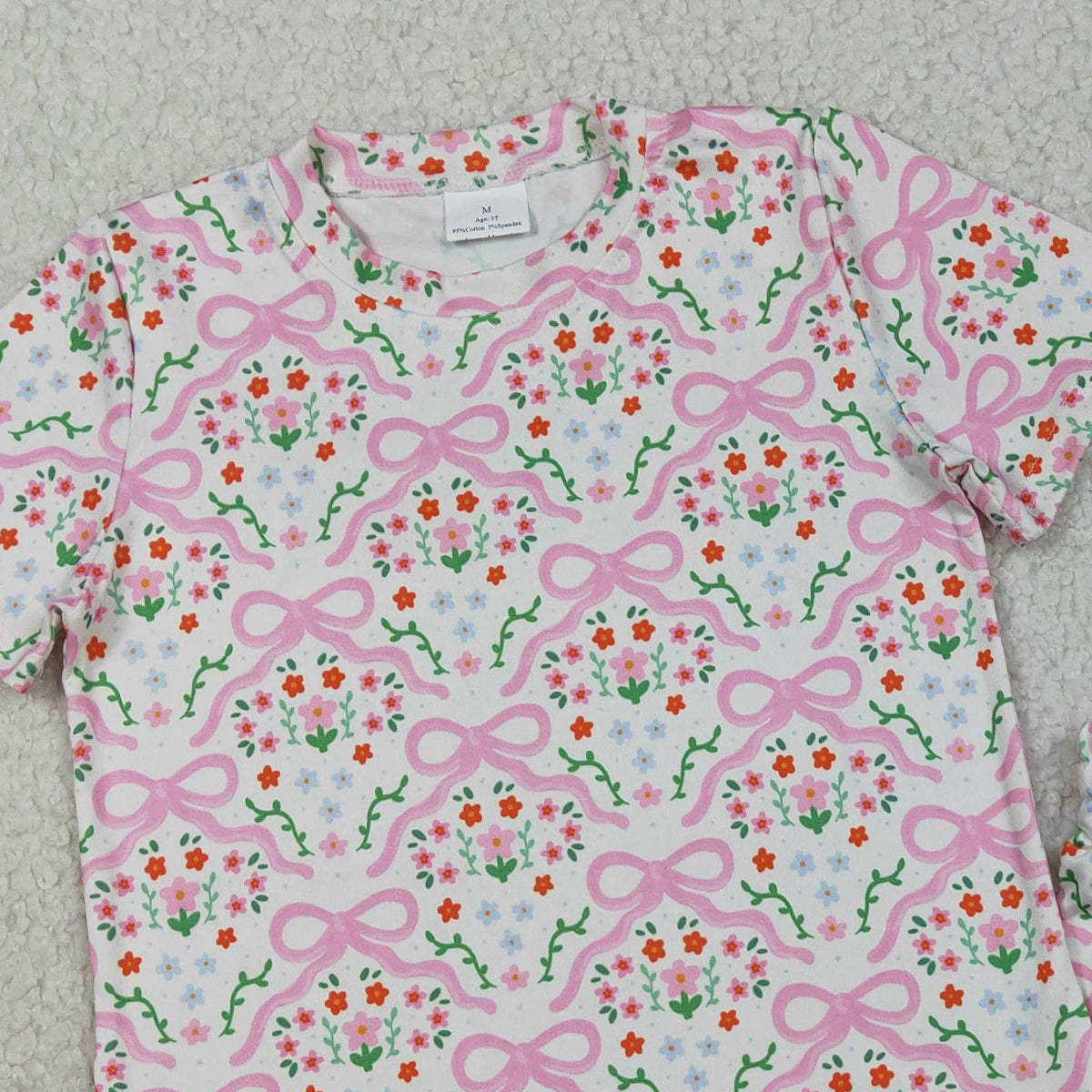 RTS NO MOQ GSSO3379 Baby Girls Checked Top Shorts Set with Short Sleeves Bows And Flowers