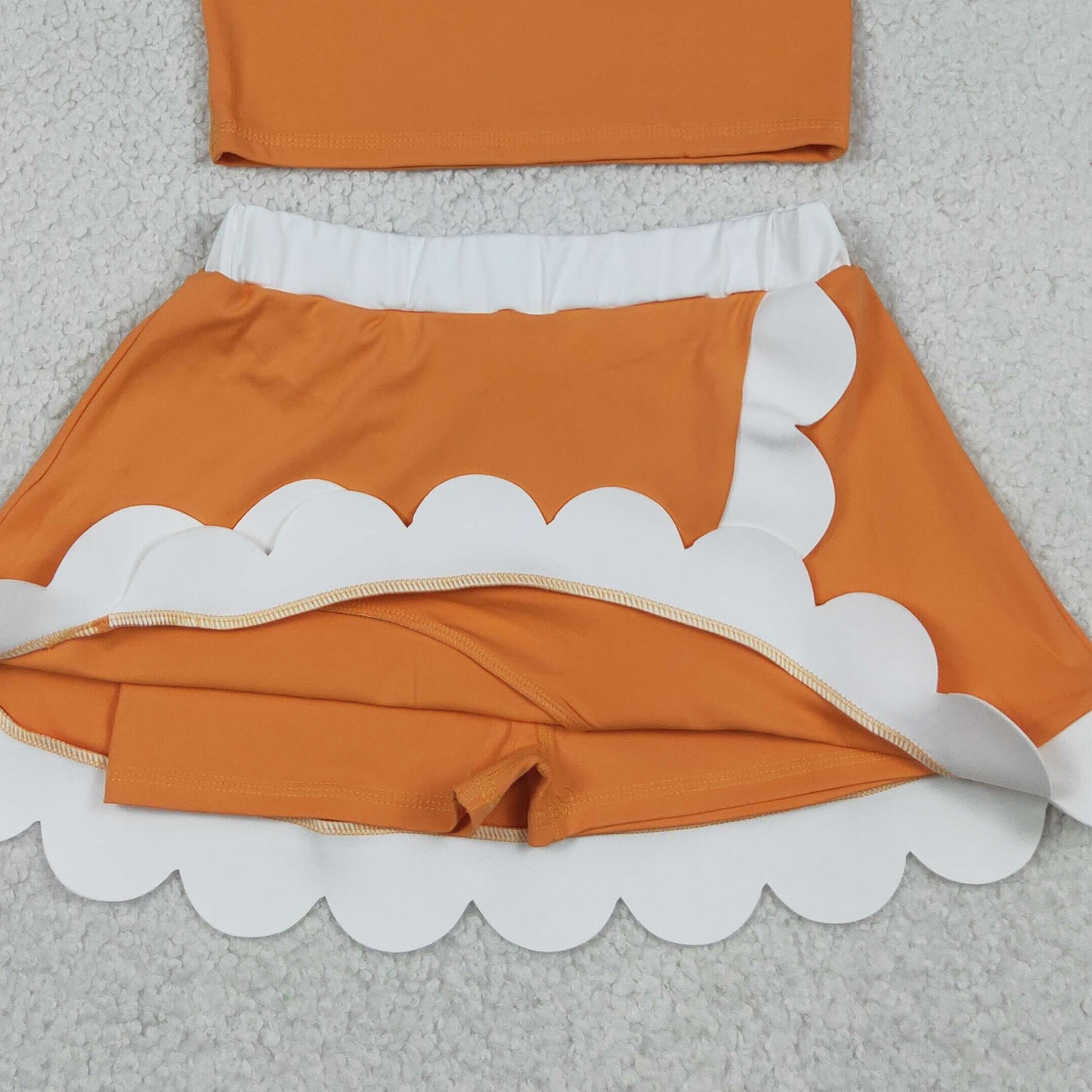RTS NO MOQ yoga fabric cotton GSD4033  Yoga Toddler Girls Orange  Vest Scallop Skirt Short Yoga Sports Outfit