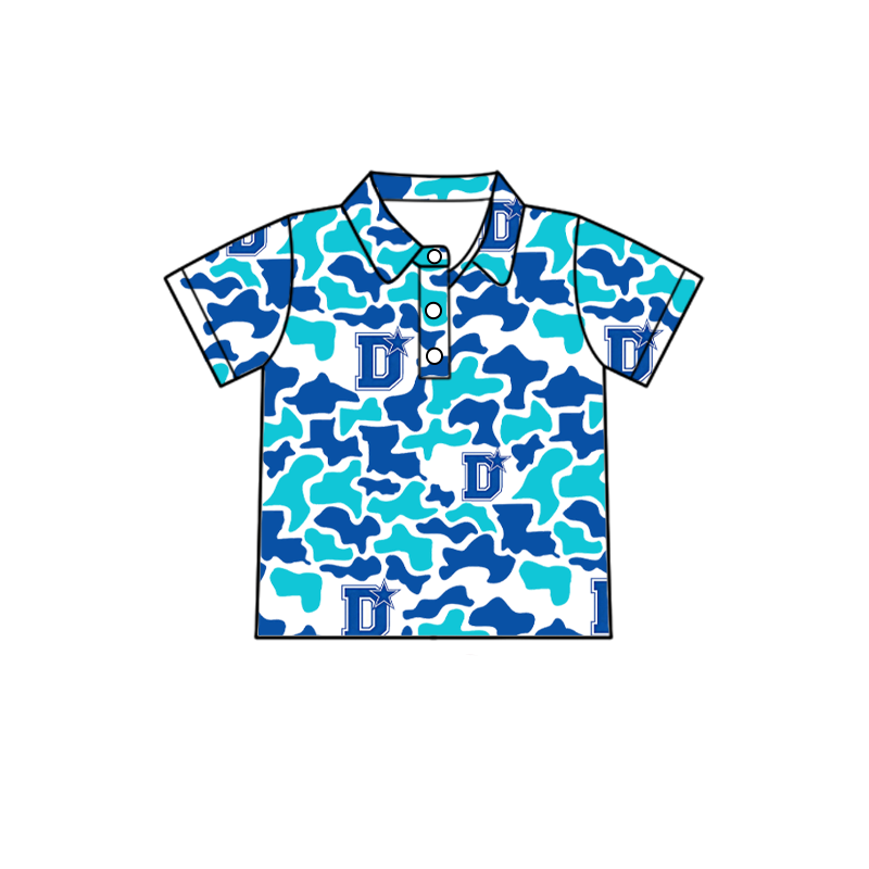 custom moq 5 mix size XY070107 Baby Boys Camouflage Print Short Sleeve Button Polo Shirt Top Team Outfit