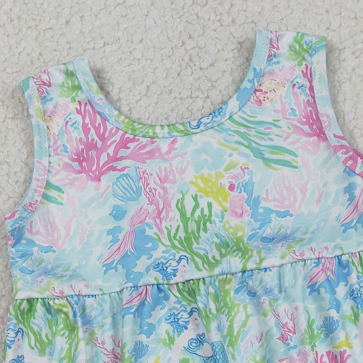 RTS NO MOQ SR3991 Baby Girls Sleeveless Ruffle Rompers Watercolor Sea Plants Print Cute Baby Girl Outfit