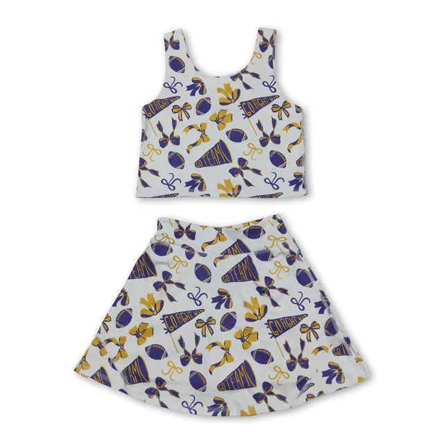 RTS NO MOQ Sibling Baby Girls Flowers Bows Sleeveless Vest Yoga Athletic Skorts Sets