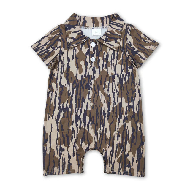 RTS NO MOQ Sibling Baby Infant Boys Short Sleeves Camouflage Button Rompers