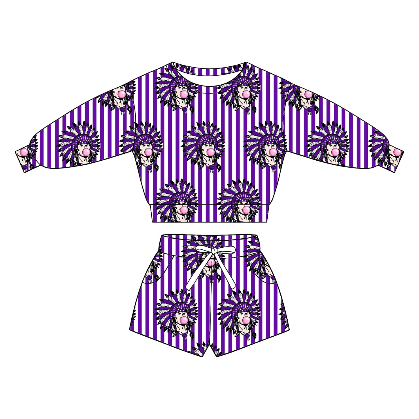 custom moq 5 mix size XY071707 Baby Kids Stripe Long Sleeve Top Drawstring Shorts Clothes Set