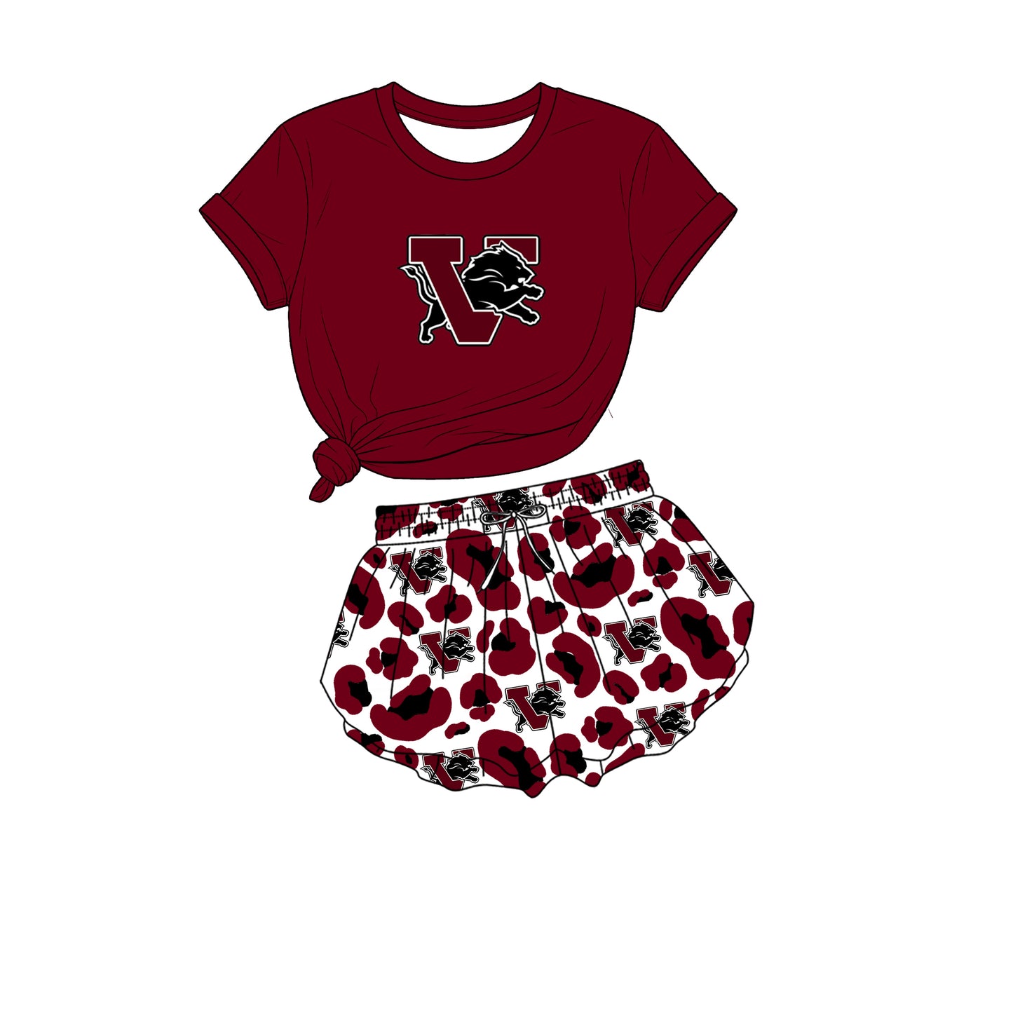 custom moq 5 mix size XY072007 Baby Girls Print Short Sleeve Crew Neck Top Leopard Print Shorts Team Outfit Set