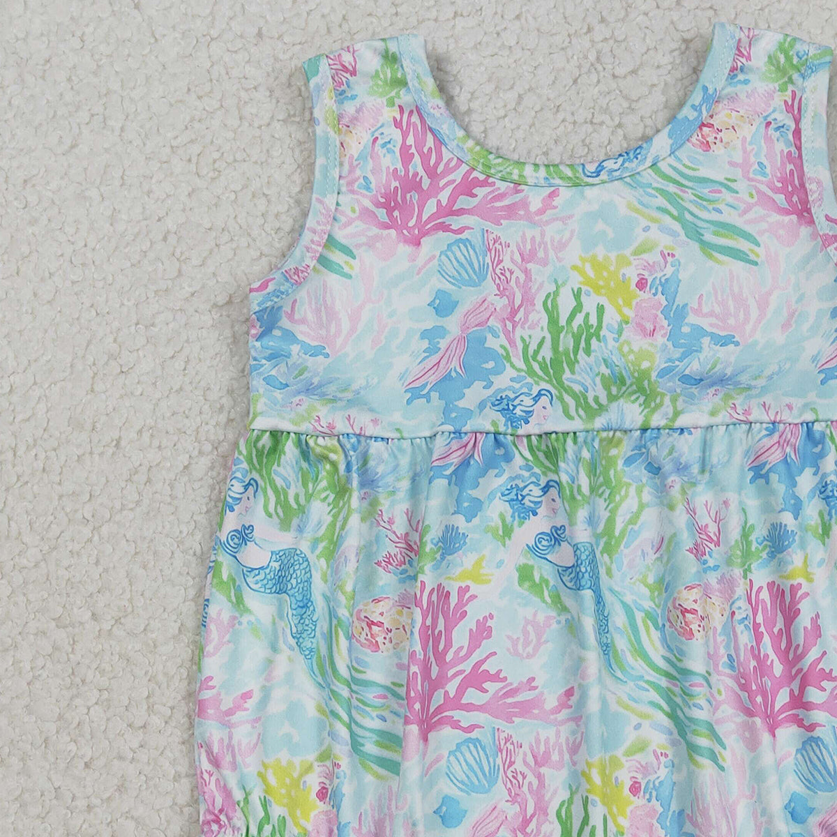 RTS NO MOQ SR3991 Baby Girls Sleeveless Ruffle Rompers Watercolor Sea Plants Print Cute Baby Girl Outfit