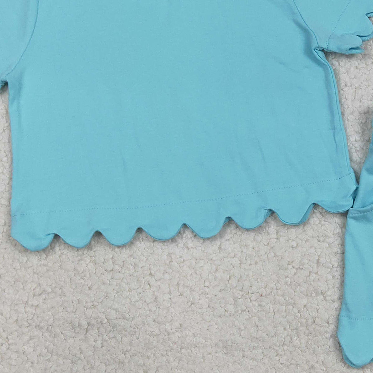 RTS NO MOQ GSSO3180 Baby Girls Blue Short Sleeve Shirt Top with Scallop Trim Matching Shorts Cute Outfit Set for Little Ones