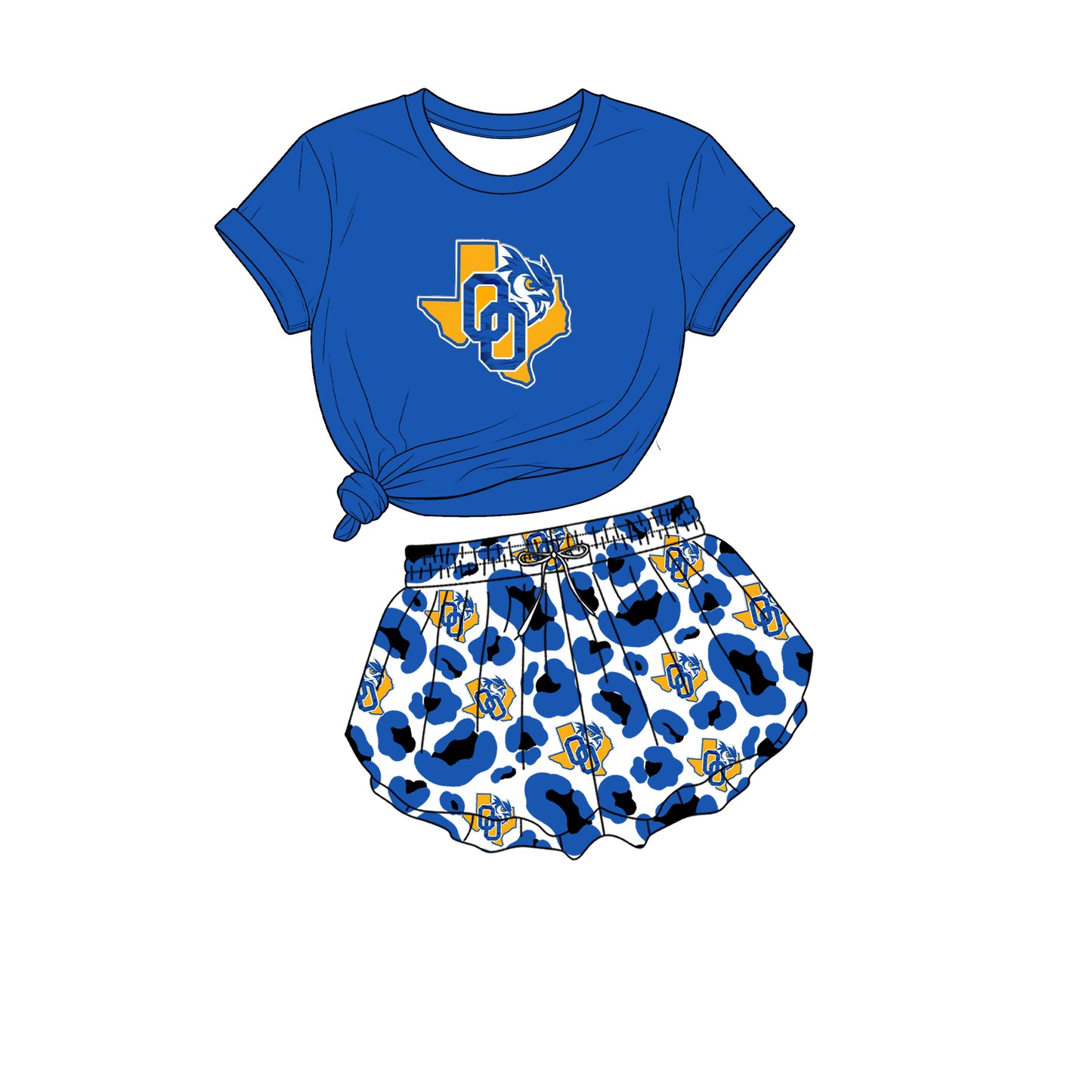 custom moq 5 mix size XY071507 Baby Girls Solid Short Sleeve Crew Neck Top Leopard Print Yoga Shorts Team Outfit Set