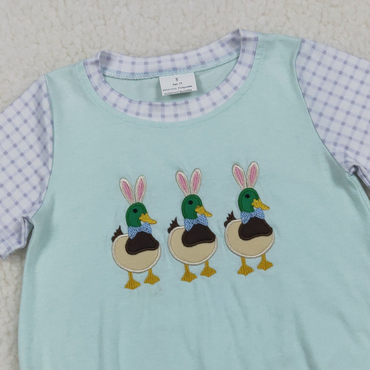 RTS NO MOQ SR3630 Baby Boys Easter Hunting Rompers Short Sleeve Embroidery Bunny Ducks Outfit for Spring