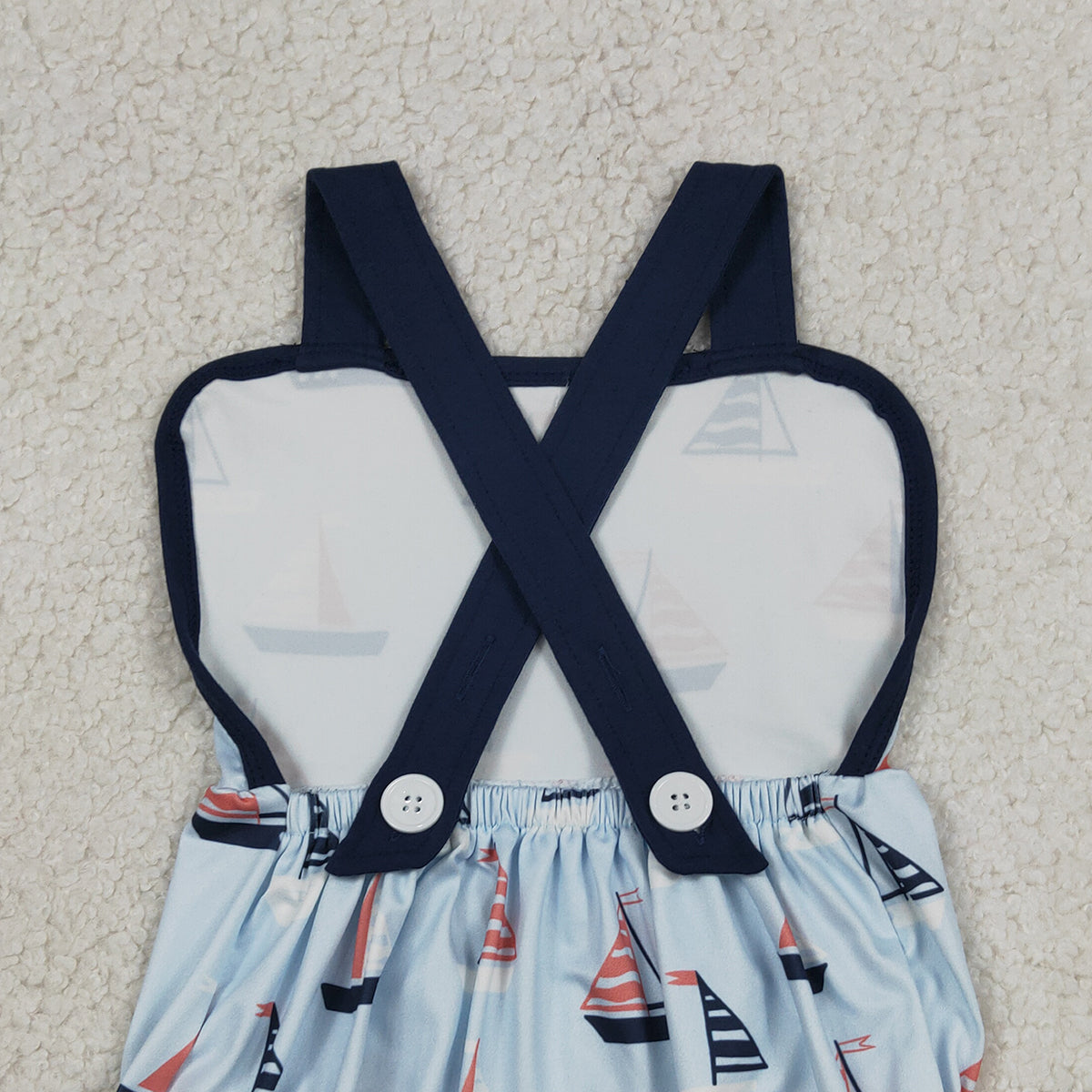 RTS NO MOQ SR3945 Baby Boys Blue Plaid Strap Boat Rompers Cute Clothing