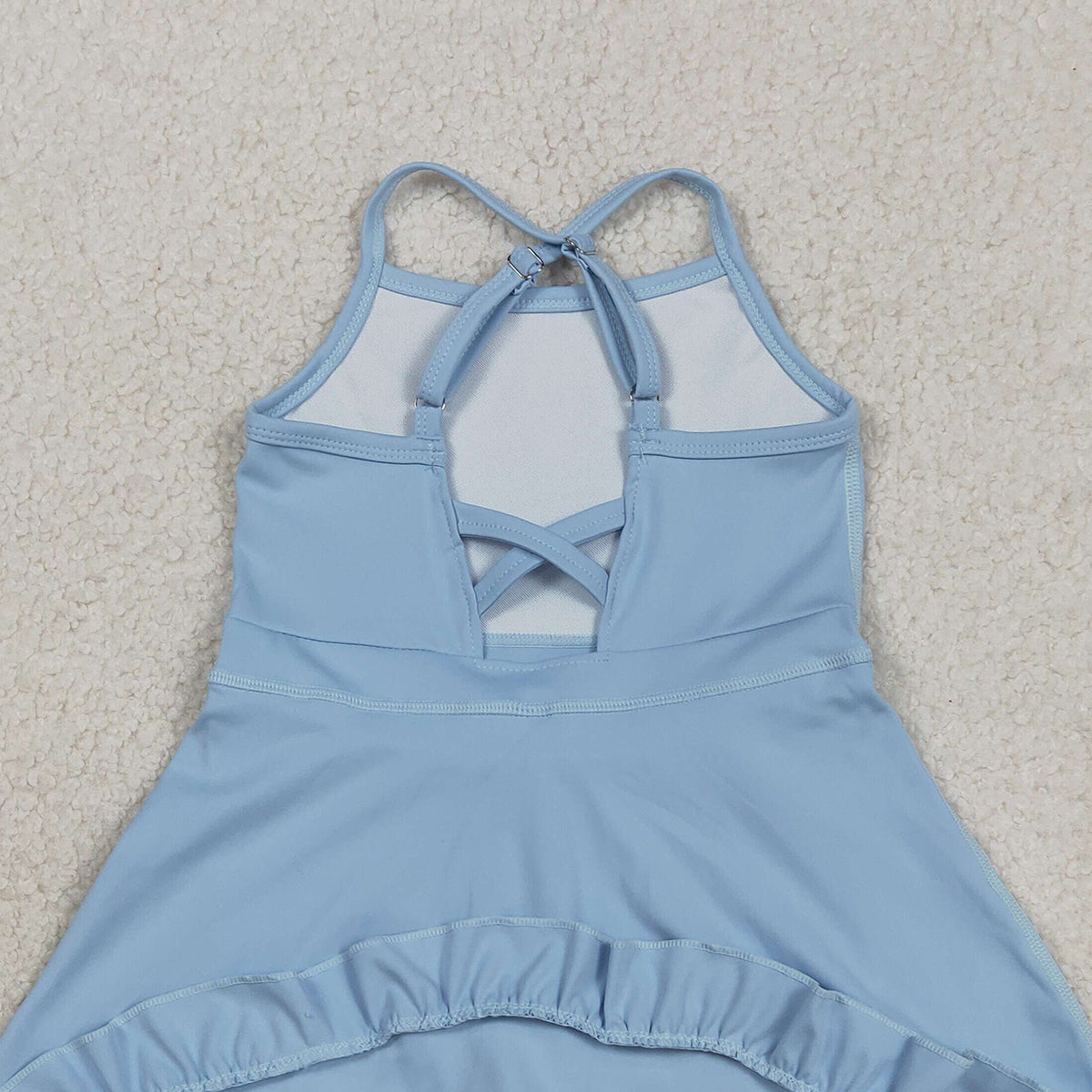 RTS NO MOQ S0713 Baby Girls Light Blue Strap Ruffle Knee-Length Dress