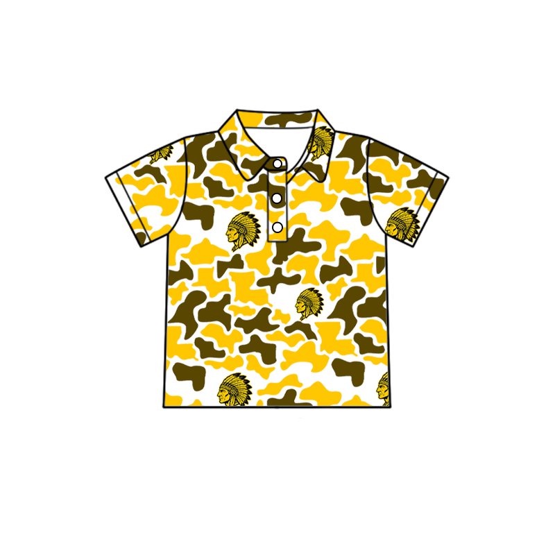 custom moq 5 mix size XY070107 Baby Boys Camouflage Print Short Sleeve Button Polo Shirt Top Team Outfit