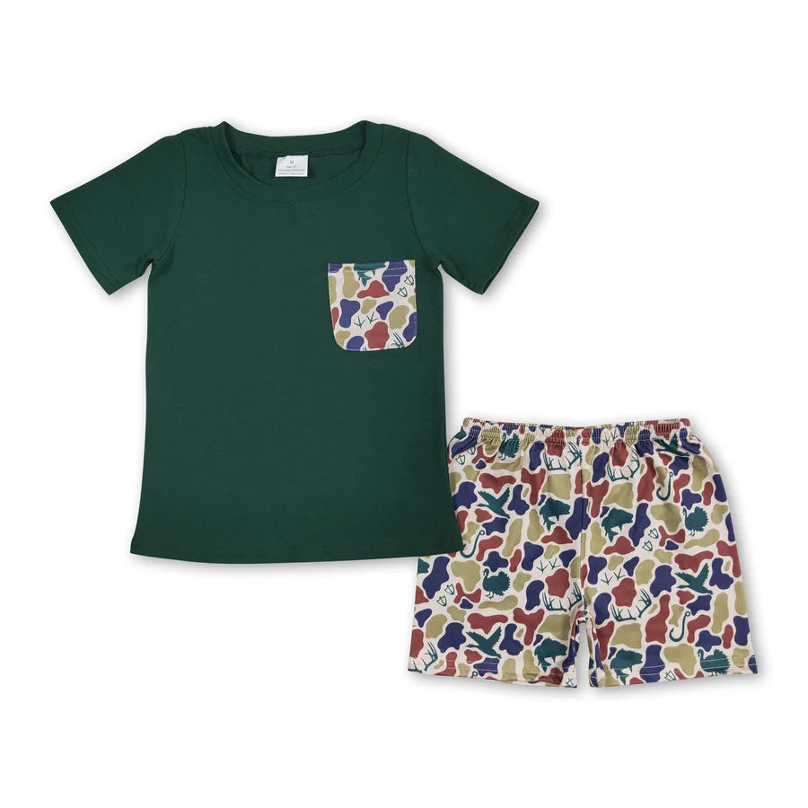 RTS NO MOQ Sibling Baby Boys Sea Sun Short Sleeve Tee Shirts Tops Shorts Clothes Sets