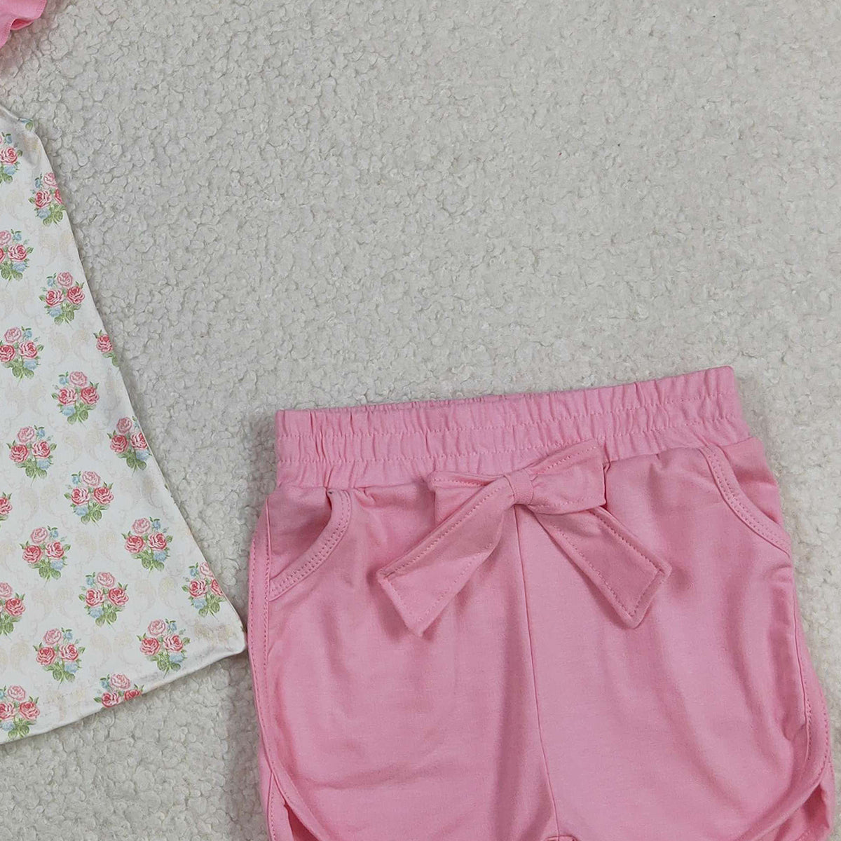RTS NO MOQ GSSO2953 Baby Girls Pink Checked Tunic with Pockets Short Outfit Set
