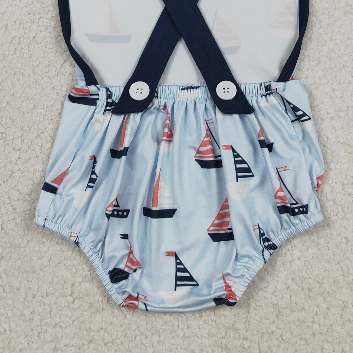 RTS NO MOQ SR3945 Baby Boys Blue Plaid Strap Boat Rompers Cute Clothing