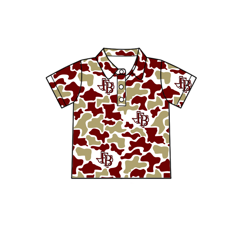 custom moq 5 mix size XY063007 Baby Boys Camouflage Print Short Sleeve Button Polo Shirt Top