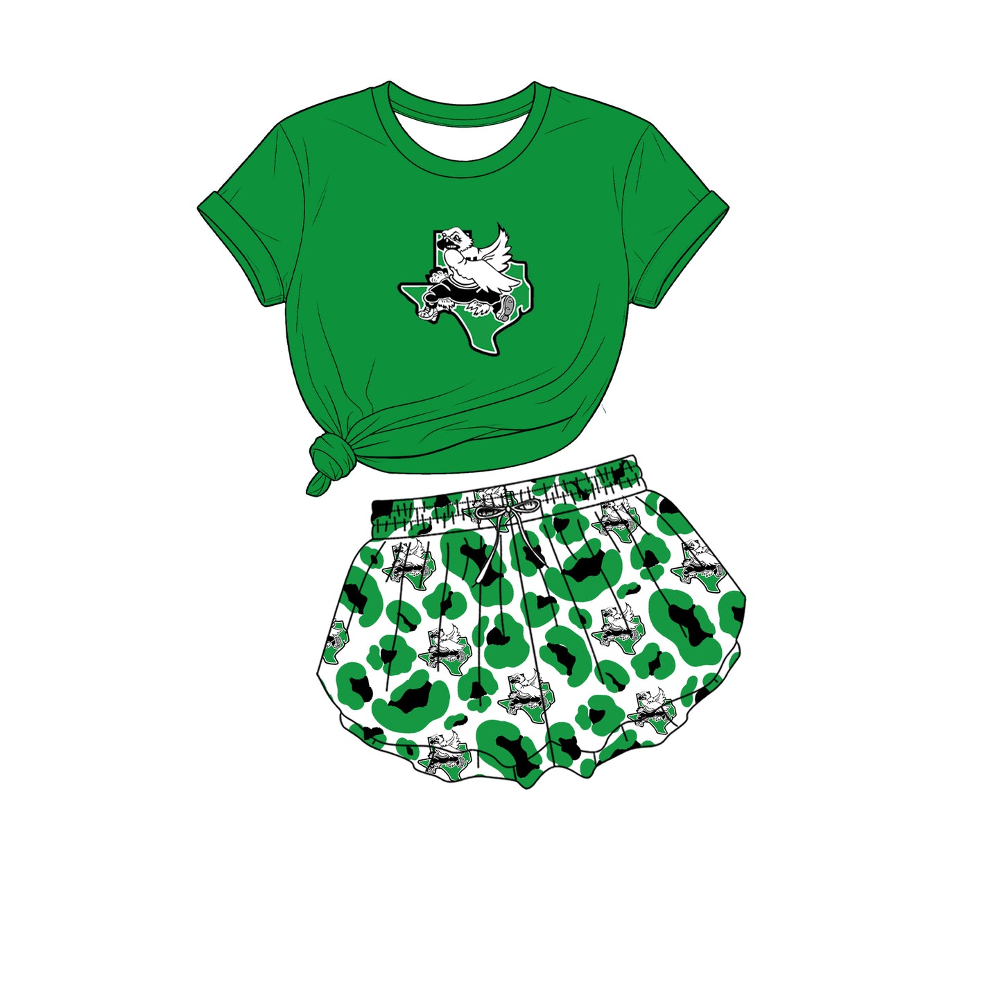 custom moq 5 mix size XY072007 Baby Girls Print Short Sleeve Crew Neck Top Leopard Print Shorts Team Outfit Set