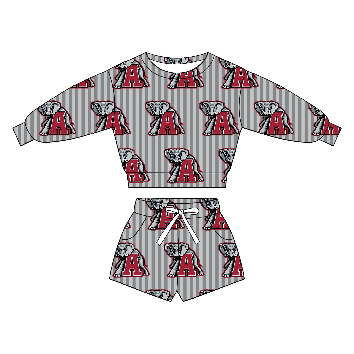 custom moq 5 mix size XY071607 Baby Kids Stripe Long Sleeve Top Drawstring Shorts Team Casual Set
