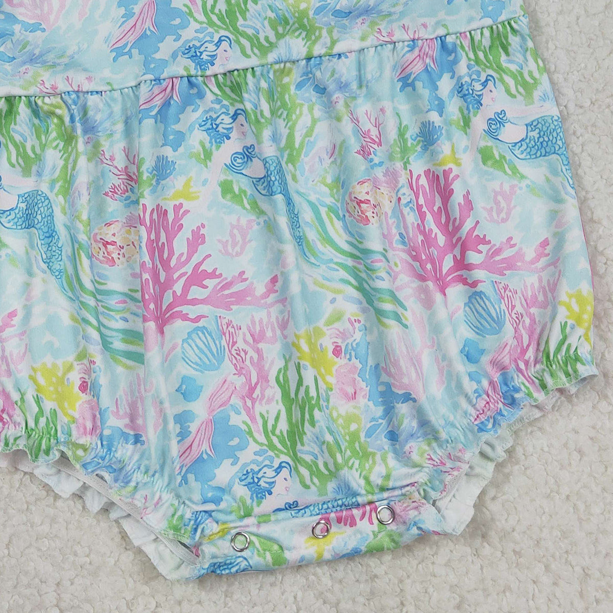 RTS NO MOQ SR3991 Baby Girls Sleeveless Ruffle Rompers Watercolor Sea Plants Print Cute Baby Girl Outfit