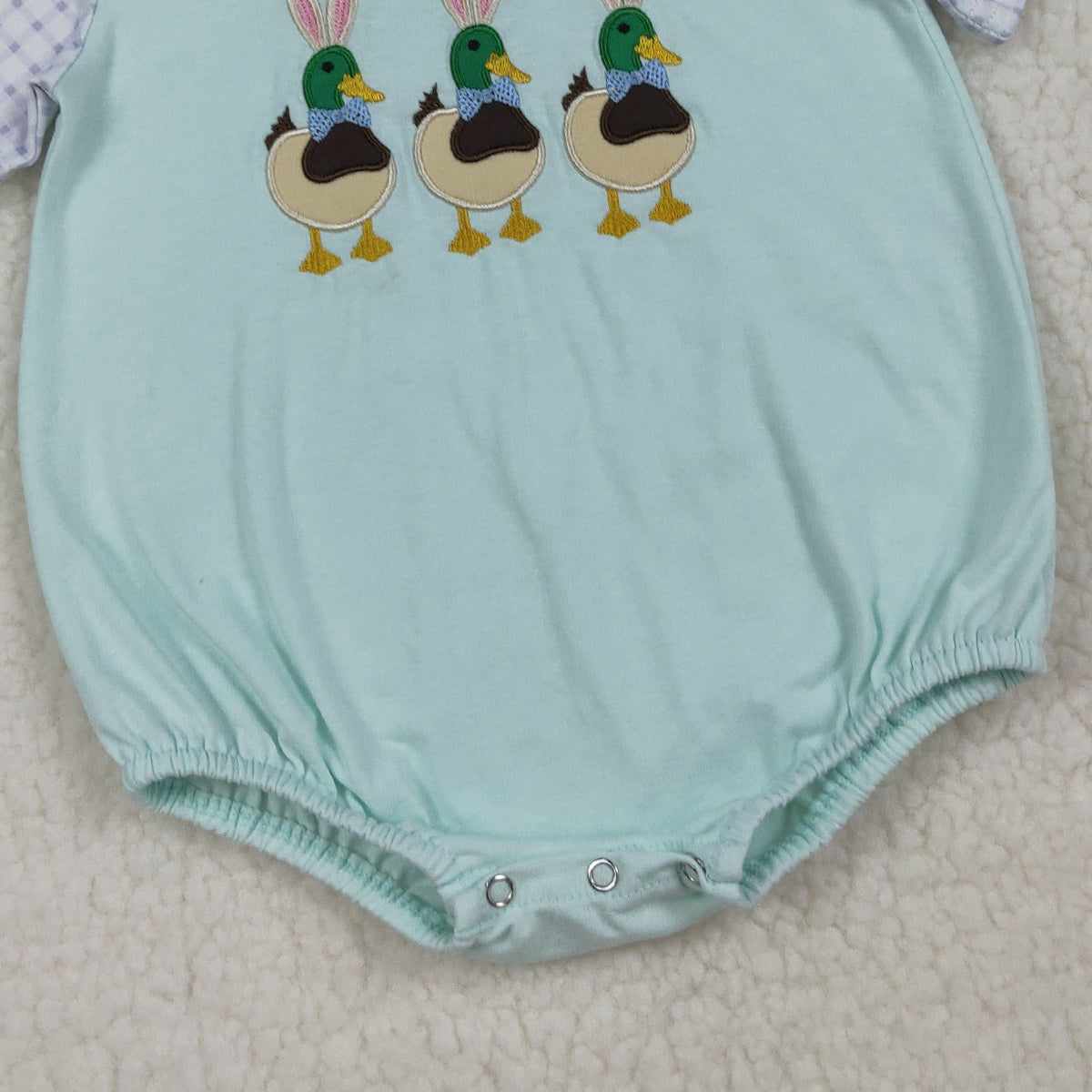 RTS NO MOQ SR3630 Baby Boys Easter Hunting Rompers Short Sleeve Embroidery Bunny Ducks Outfit for Spring