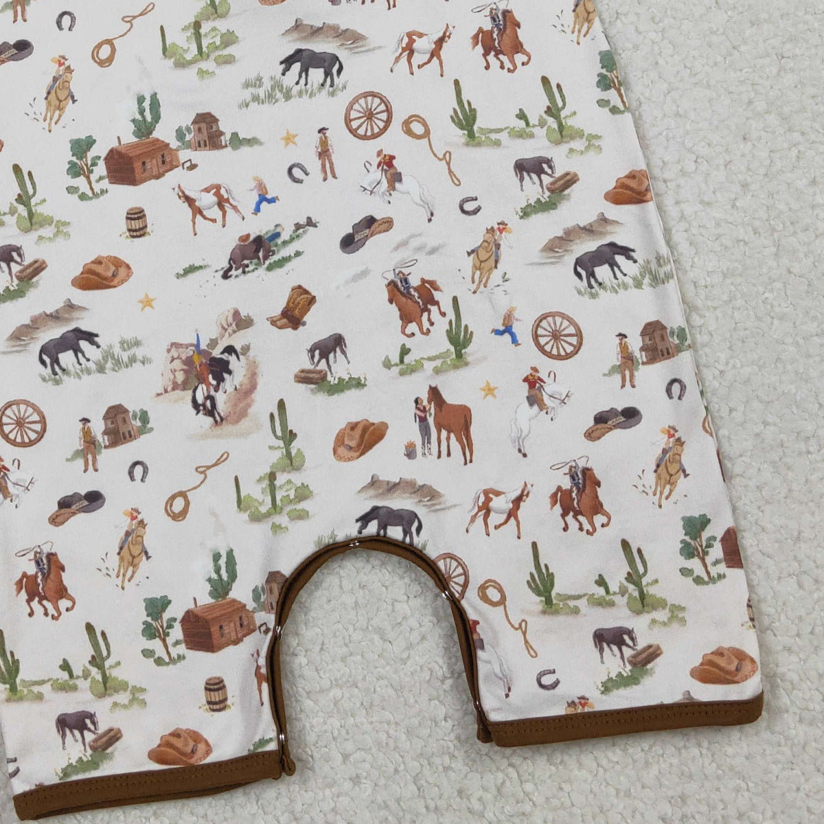 RTS NO MOQ SR3882 Baby Boys Western Short Rompers Button Horse Rodeos Cactus Print Outfit for Infants