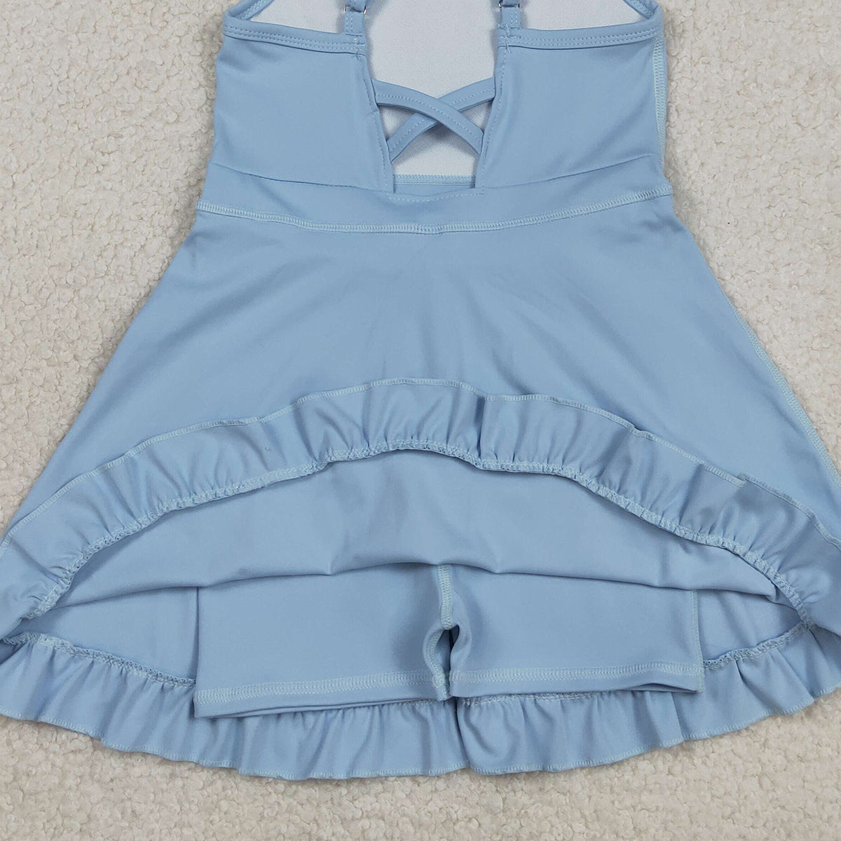 RTS NO MOQ S0713 Baby Girls Light Blue Strap Ruffle Knee-Length Dress